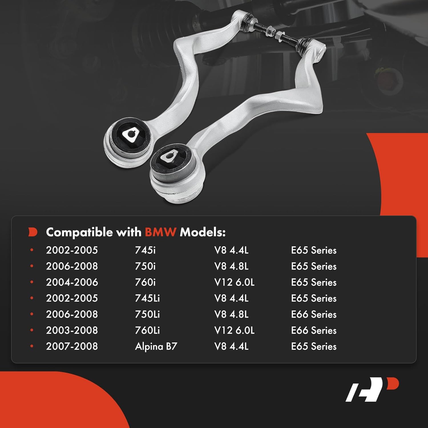 A-Premium 2 x Front Forward Lower Control Arm, with Ball Joint & Bushing, Compatible with BMW E65 Series - 2002-2008 - 745i 745Li 750i 750Li 760i 760Li Alpina B7