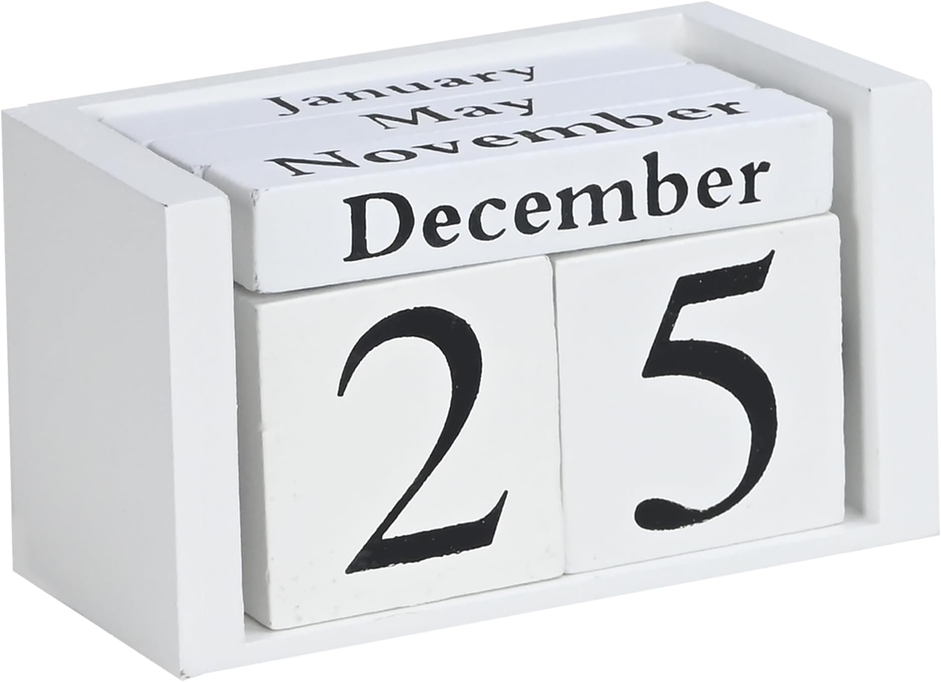 MICKYU Wooden Perpetual Block Calendar for Desk, Aesthetic Office Supplies, Rustic Farmhouse Decor, Cute Teacher Desk Accessories, Shelf Decor for Classroom, White