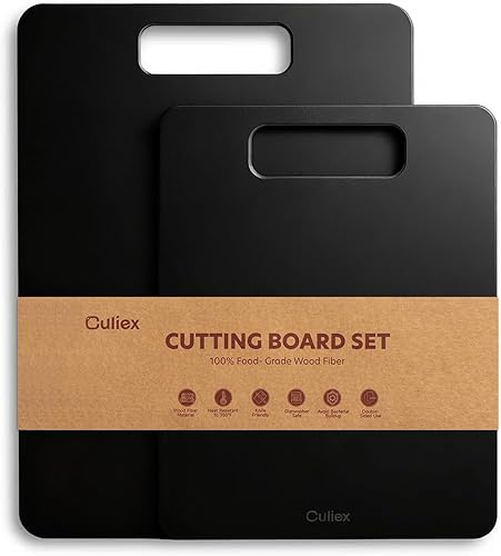 Tabla de cortar para cocina Juego de 2, tabla de cortar compuesta de fibra de madera, apta para lavavajillas, tabla de cortar antideslizante y no