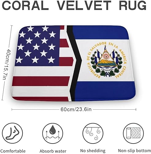 Miniatura 3 de Alfombra antideslizante de terciopelo coral con bandera de Estados Unidos y El Salvador, alfombra de cocina para baño, tapete de bienvenida para