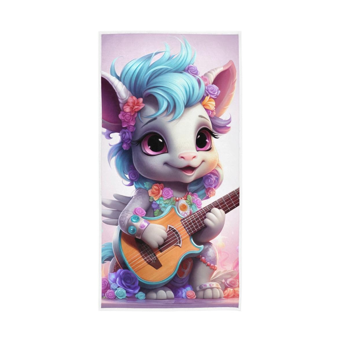 LSRCPD Cartoon Animal Playing Guitar Hand Towels and Washcloths for Bathroom, Hand Towels for Bathroom, Travel, Camp, Hotel, Spa 15 x 30 Inches