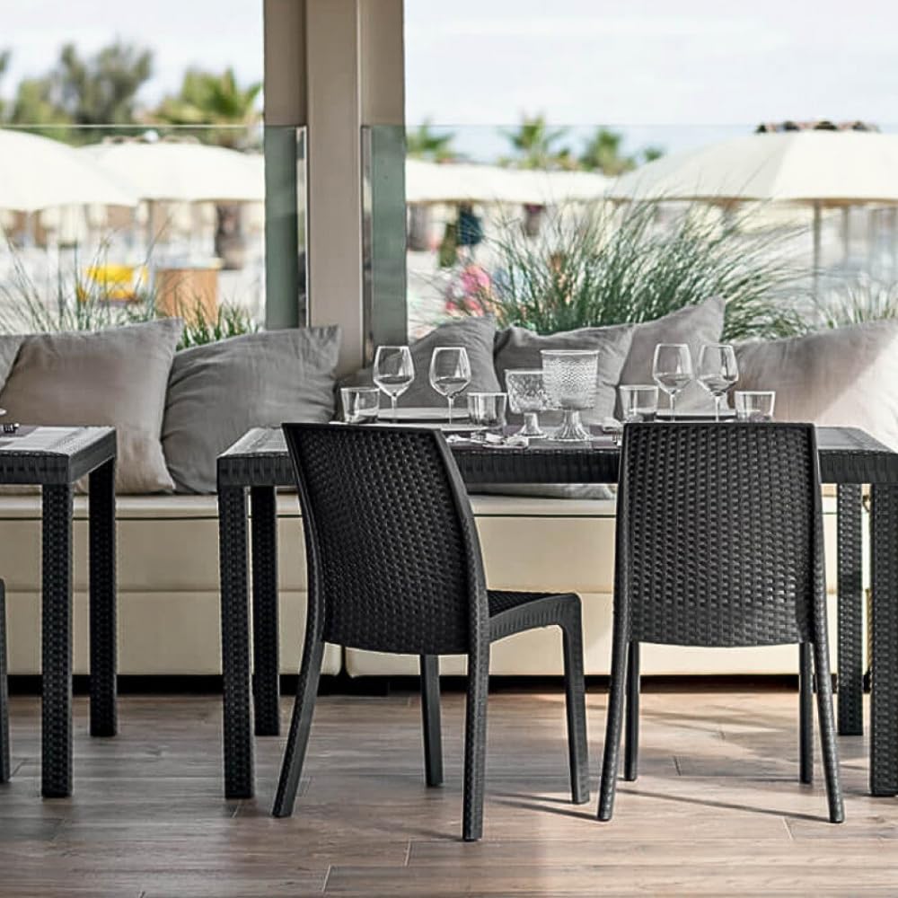 PALUPLUS Set 2 Sedie da Giardino effetto Rattan in Polipropilene colore ANTRACITE, misura 39x46x81 cm, Sedia Impilabile Senza Braccioli per Esterno ed Interno, Made in Italy -MAD603F-9