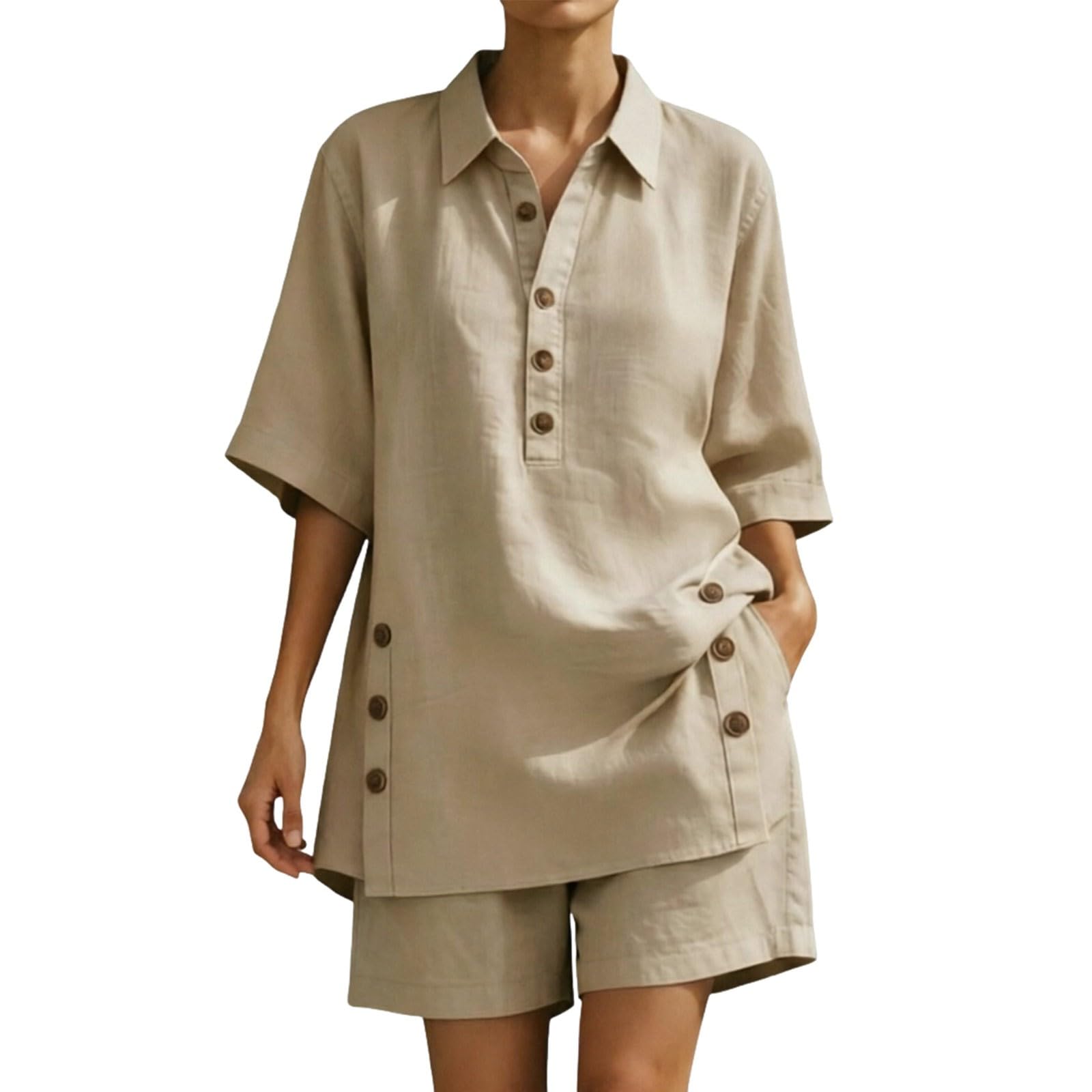 Ensemble Short Femme ete Chic - Vetement Femme éTé Ensemble Deux PièCes DéContracté D'éTé Chemise à Manches Courtes et Short Ample Confortable à Porter