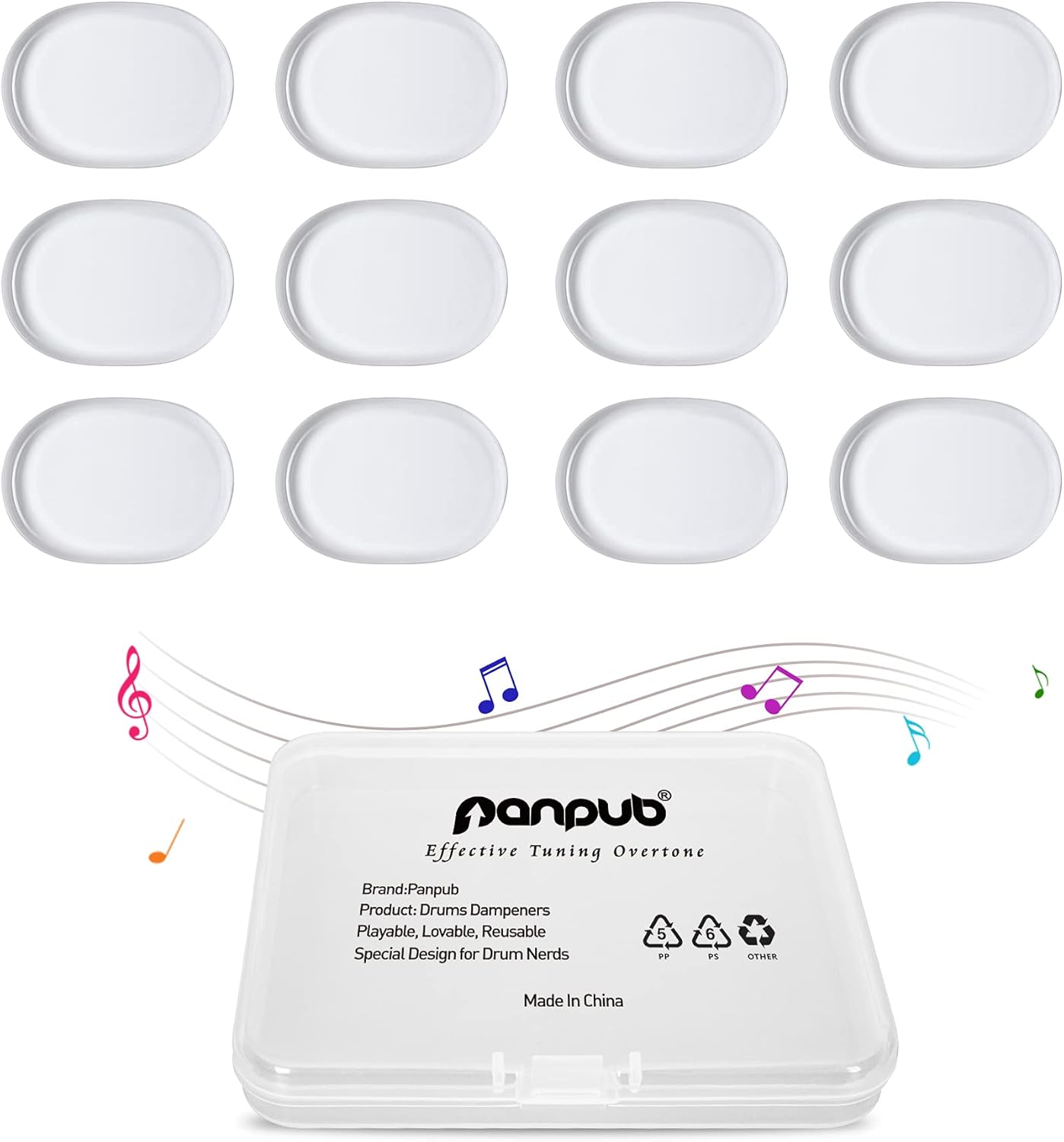 Drum Gel, 12 pcs Clear Drum Dampeners for Snare Drum