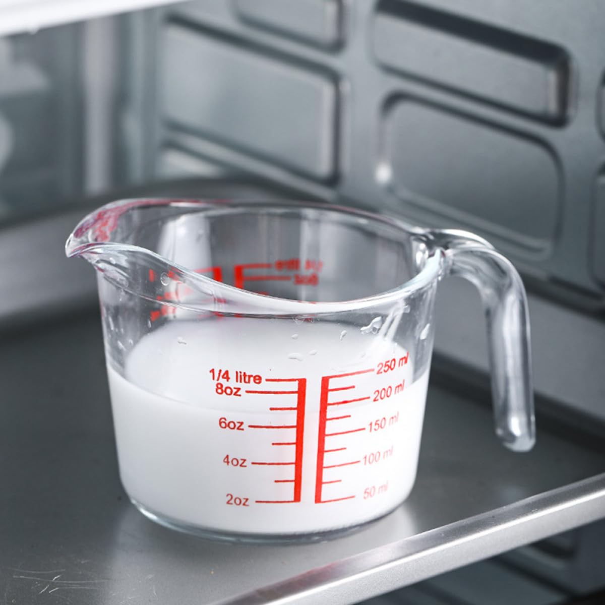 Vaso Medidor de Vidrio Templado Escala Graduada, 1 Pieza, Resistente al Calor, Adecuado para Leche y Cocina