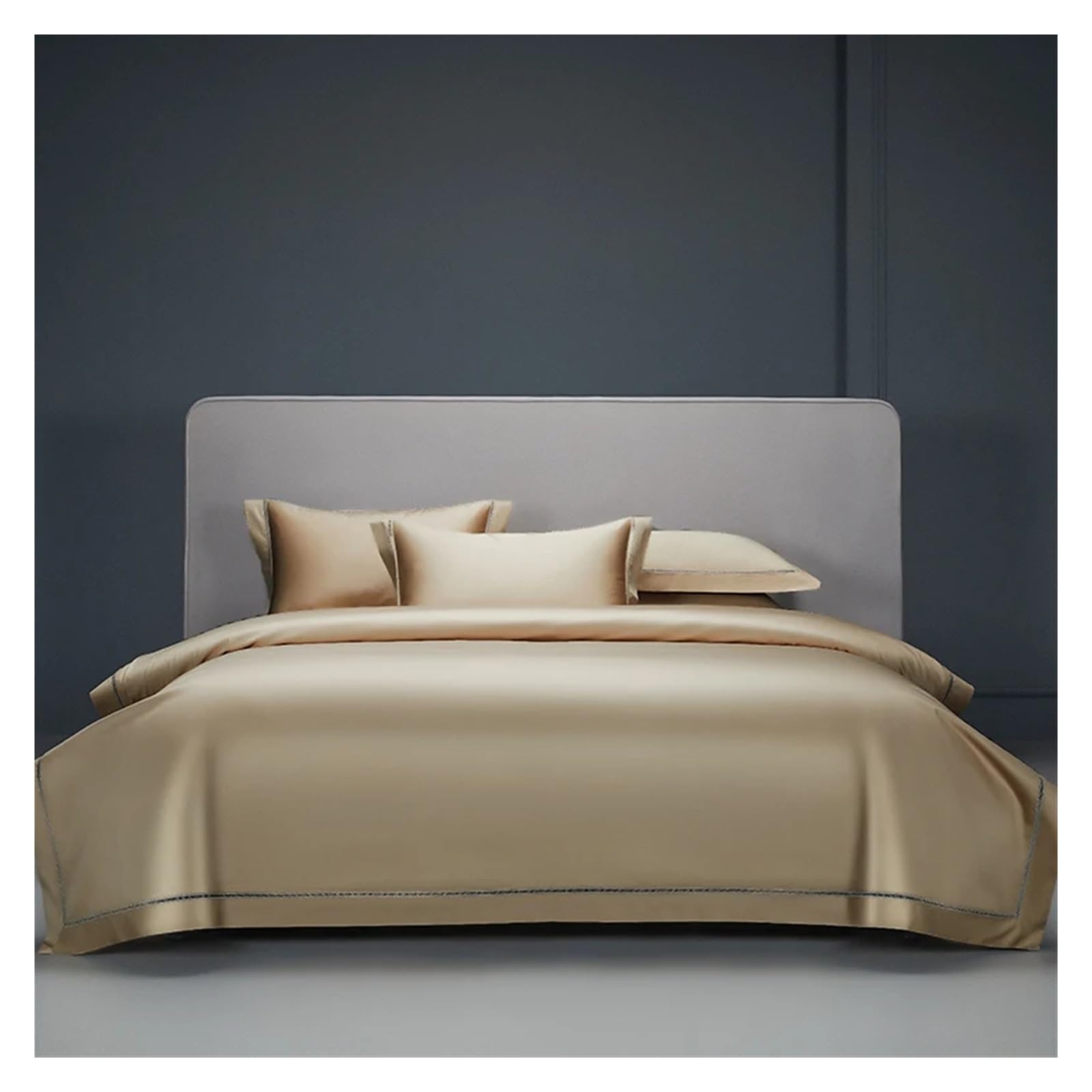 FYIYIEW double duvet set, Egyptian Cotton Bedding Set Luxury Gray Hollow Lace Duvet Cover Bed Sheet Pillowcases Solid