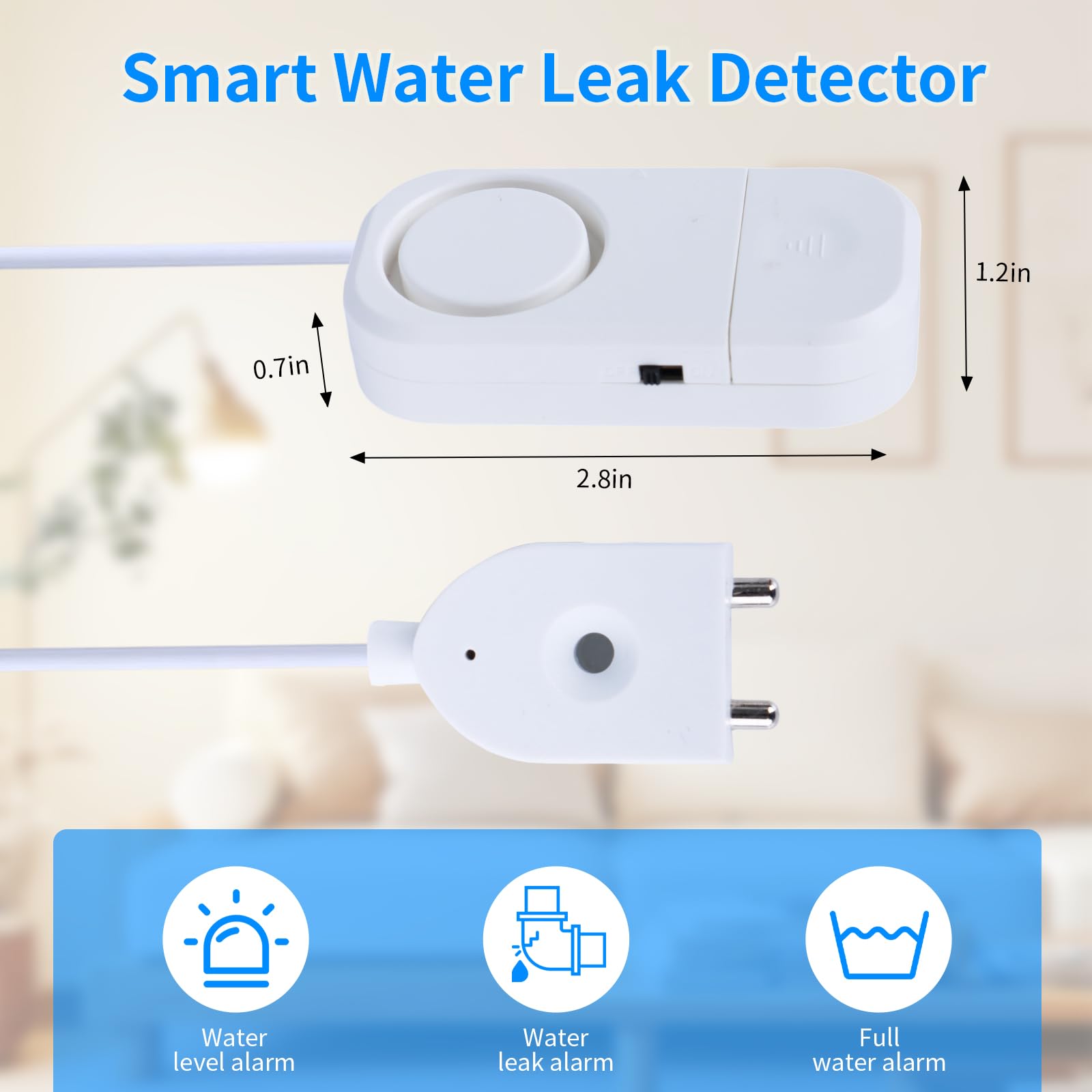 Detector inteligente de fugas de agua, alarma ajustable de 120 dB para el hogar, sensor de agua para sótano, alerta de fugas de agua, 3 unidades