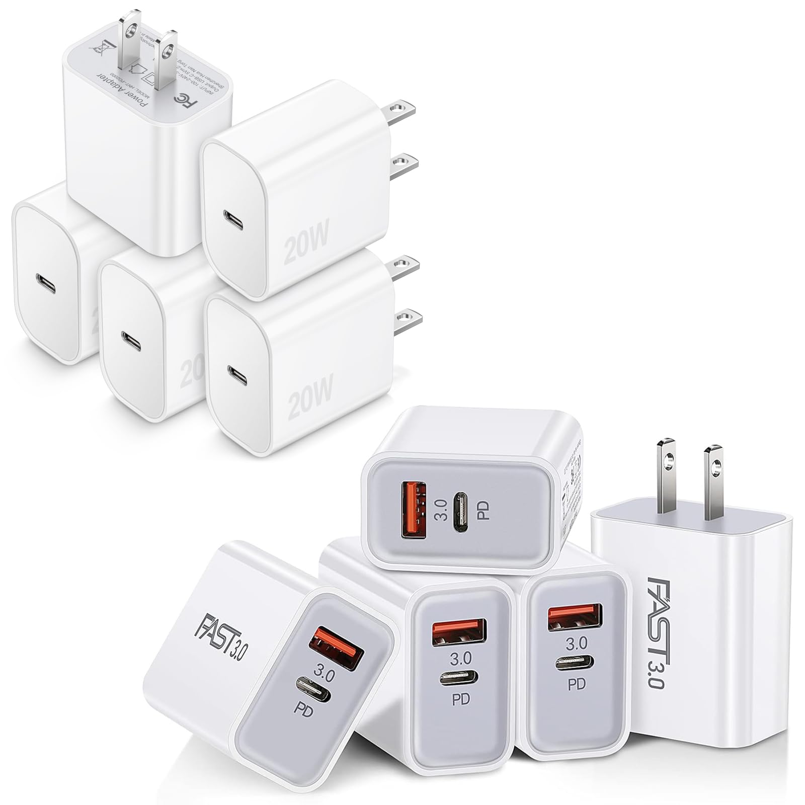 USB C Charger Block TypeC Charging Block 5Pack 20W PD Quick Fast Charger iPhone Compatible with iPhone 15/14 Pro Max/14 Plus/13 Pro/12 Pro/AirPods/iPad/Galaxy,Pixel 4/3