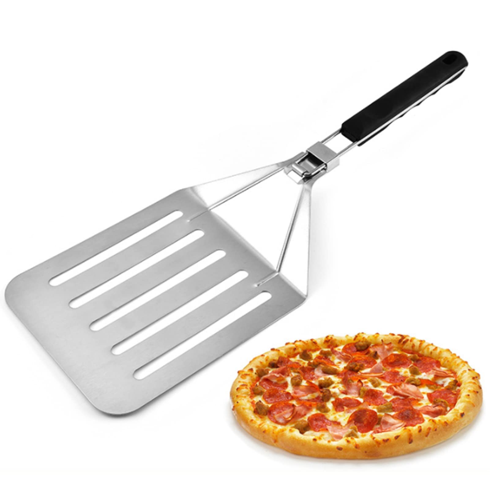 Składana metalowa łopatka do pizzy, plastikowa rączka do pizzy, łopatka do pizzy, do ciasta, ciasta, łatwa do czyszczenia
