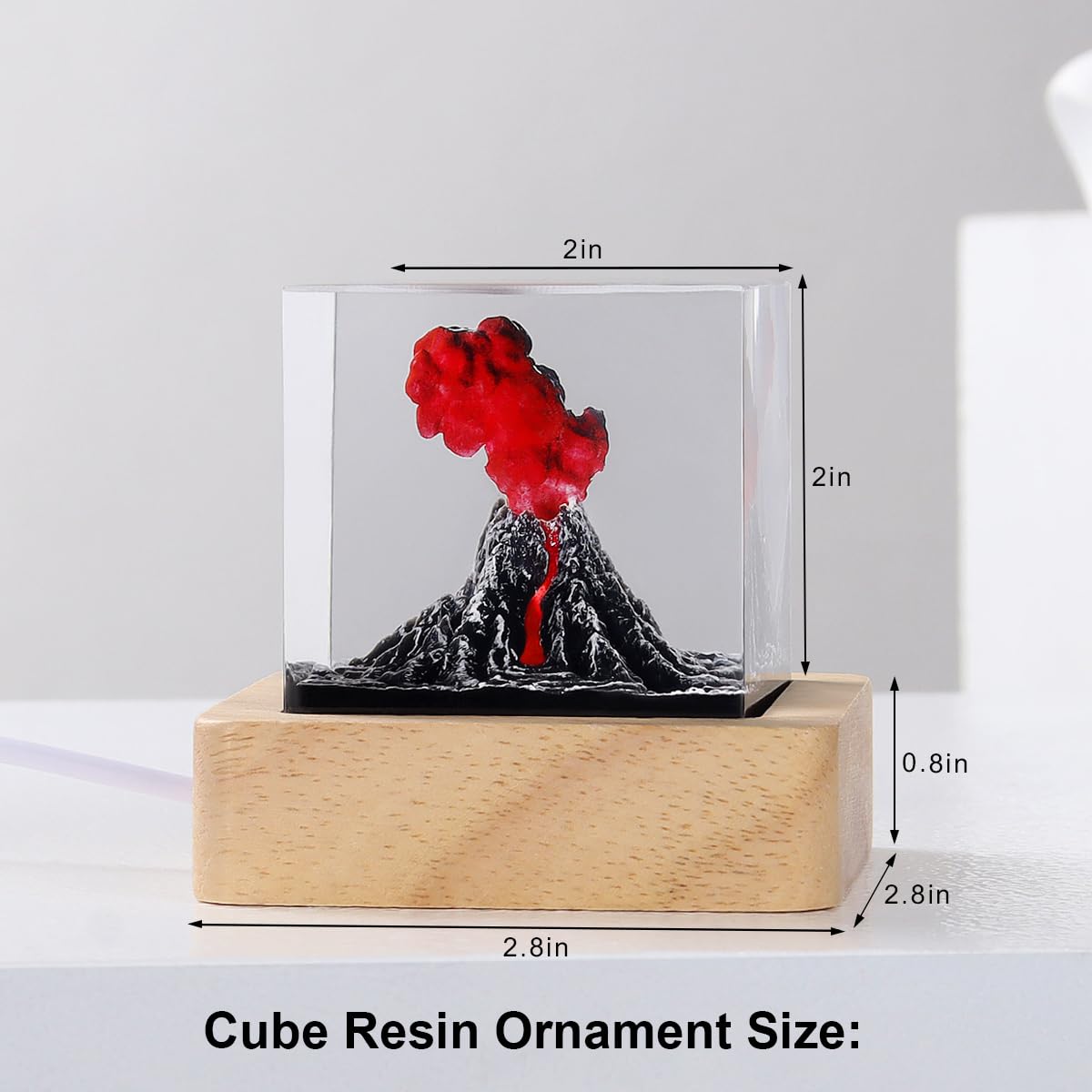 Lámpara de lava – Adorno de luz nocturna de erupción de volcán 3D – Resina epoxi USB Mini luz nocturna roja decoración de habitación para niños, adultos, dormitorio, oficina – Regalo creativo de