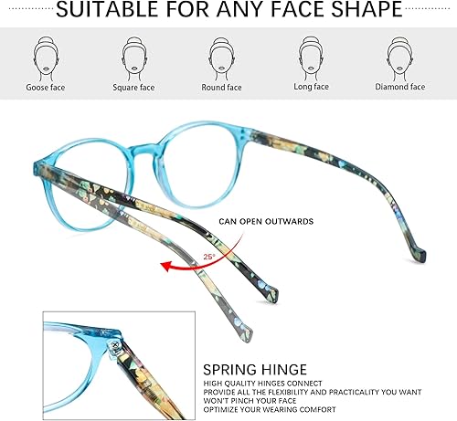 Miniatura 9 de VIDEBLA Paquete de 5 lentes de lectura con bloqueo de luz azul, para lector de computadora redondos de moda, para mujeres y hombres, lentes