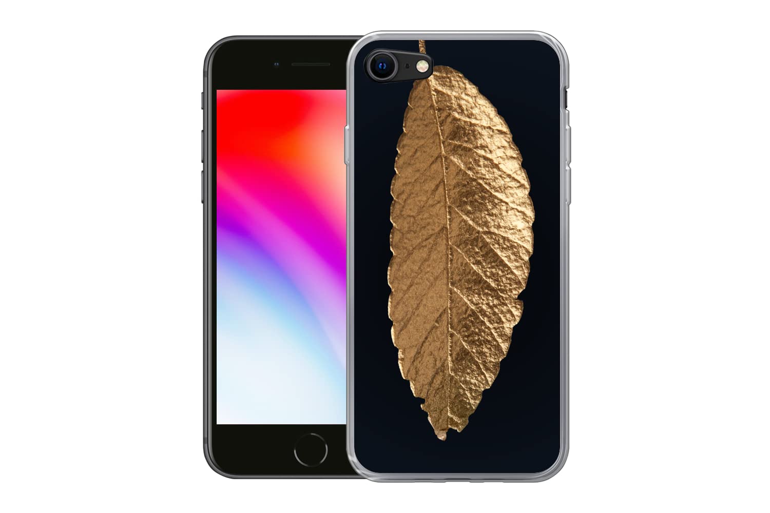 MuchoWow Funda para iPhone 8 - Hojas - Negro - Oro - Lujo - Naturaleza - Funda de Silicona/Funda Blanda para teléfono móvil