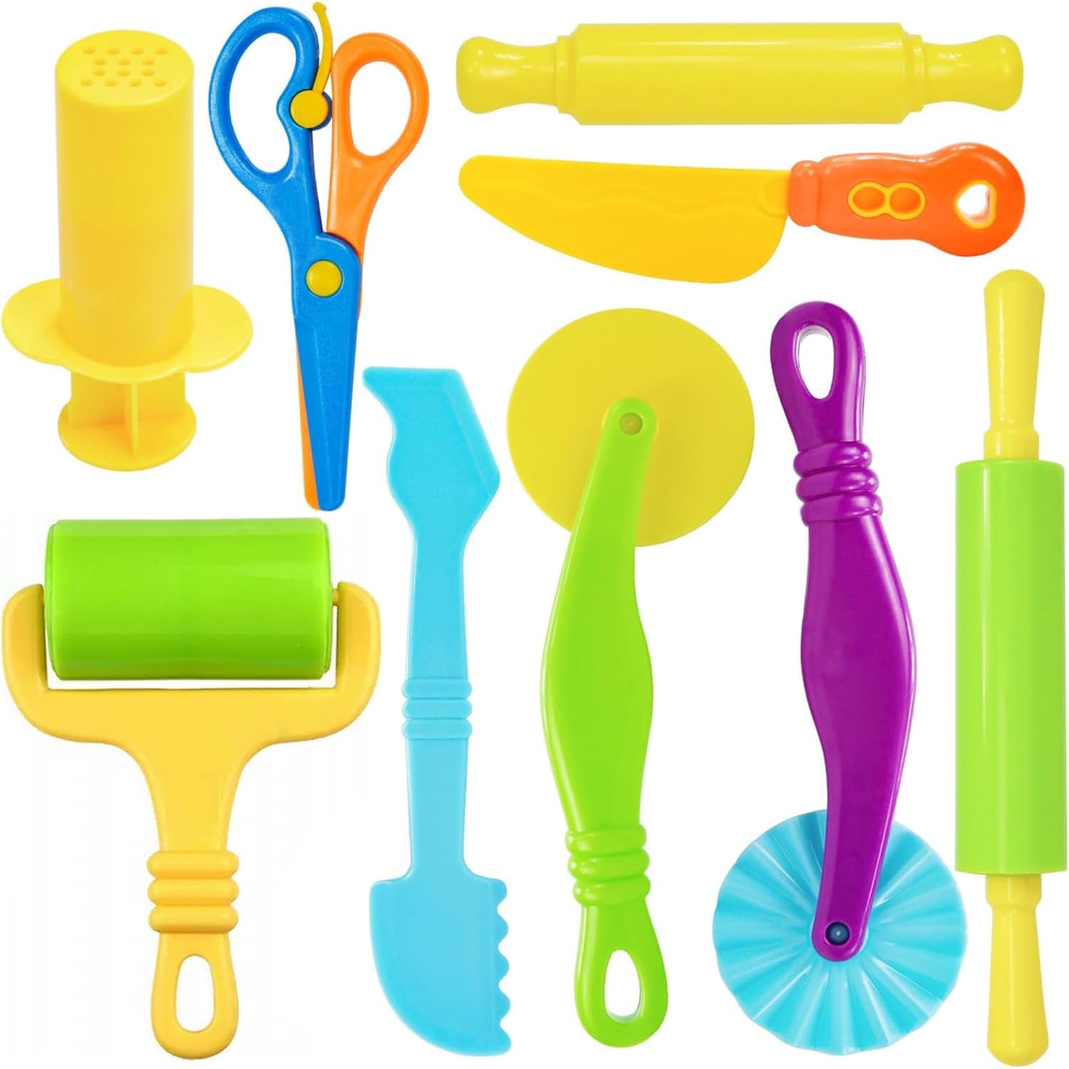 Dough Tools Set for Kids, 9 Pieces Dough Tools Accessories for Kids Ages 4-8 Includes Cutter Roller, Rollers, Scissors, Plastic Knife