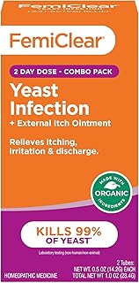 FemiClear 2-Day Dose Yeast and Itch Ointment, for Moderate to Intense Symptoms, Made with All-Natural and Organic Ingredients, Plus External Anti-Itch Ointment for Soothing Care