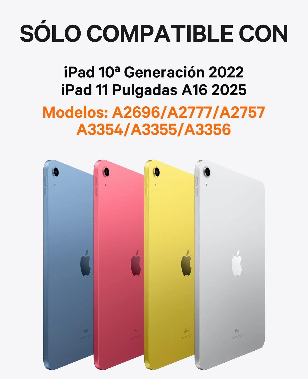 CHESONA Funda con Teclado para iPad (A16) 11ª Generación 2025 de 11 Pulgadas/iPad 10ª Generación 2022 de 10.9 Pulgadas, Retroiluminación de 7 Colores, Teclado Español con Touchpad Inteligente, Negro
