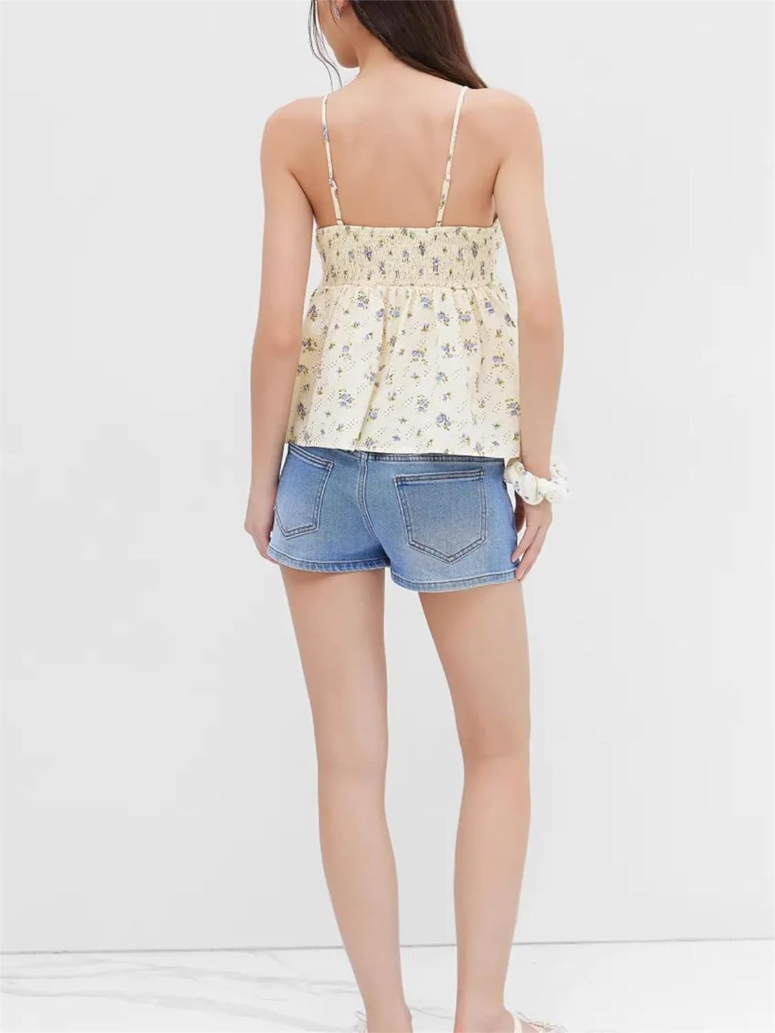 Women Ruffle Floral Cami Top Spaghetti Strap Floral Printed Y2K Halter Tank Top V Neck Backless Babydoll Camisole - Image 5