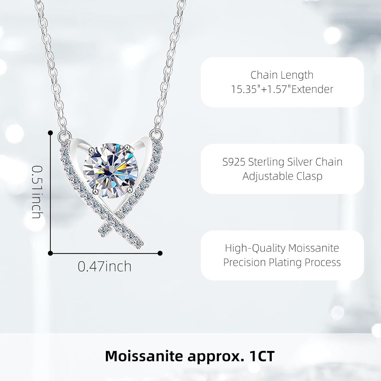 JOLINO Moissanite Heart Pendant Necklaces for Women,1CT Moissanite,925 Sterling Silver Plated with Platinum,Ideal Anniversary Present for Wife Girlfriend Daughter Her,Jewelry Gifts for Valentine’s Day Birthday Christmas - Image 6
