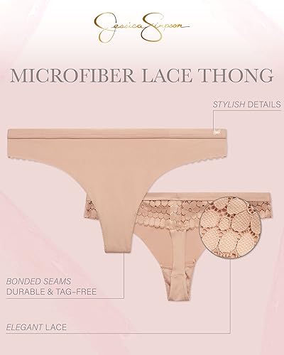 Miniatura 2 de Jessica Simpson Bragas tipo tanga para mujer, paquete de 6 unidades de ropa interior de microfibra de encaje sin costuras para mujer (S-XL)
