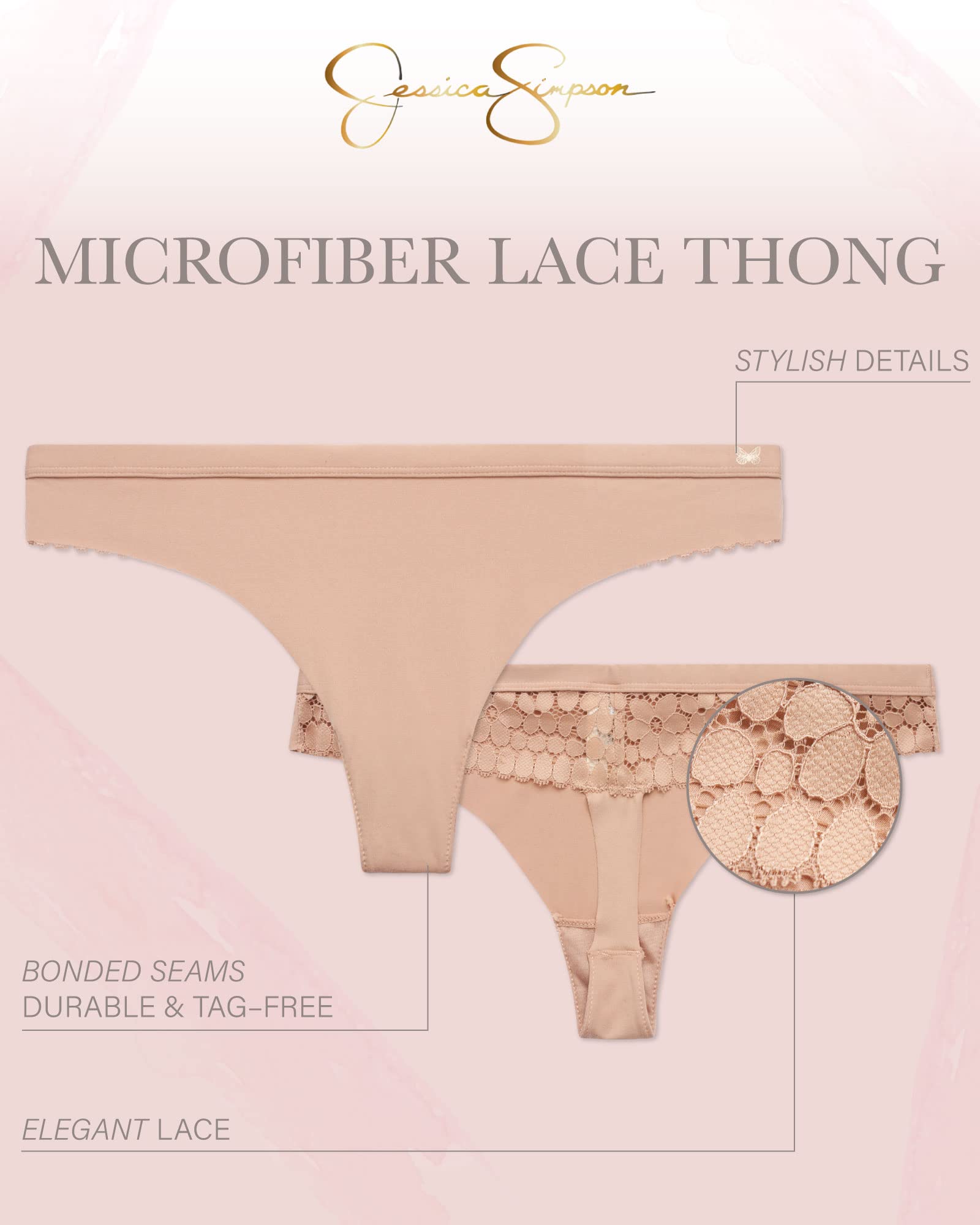 Jessica Simpson Bragas para mujer, paquete de 6 unidades, ropa interior de microfibra de encaje sin costuras para mujer (S-XL)