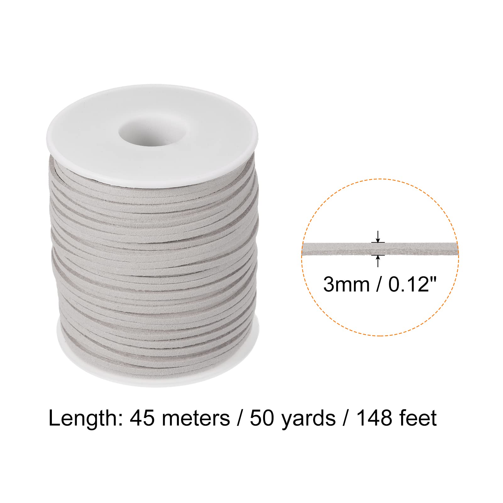 PATIKIL Suede Cord with Roll Spool 3mm 50 Yard, Flat Faux Leather Lace for Necklace Bracelet Jewelry Making Beading DIY Crafts, Gray - Image 2