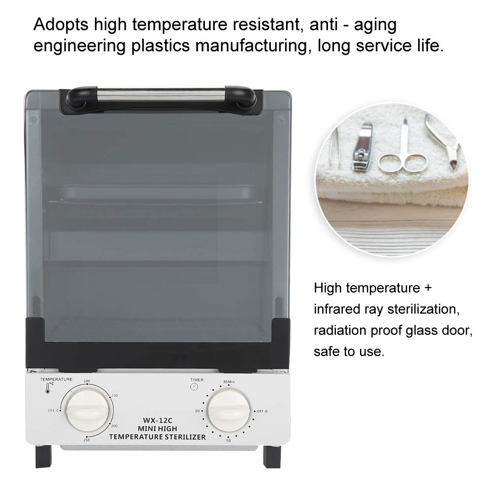 Dioche Esterilizador de alta temperatura, 10 l caja de esterilización, armario de esterilización infrarroja, dispositivo desinfectante para accesorios de manicura y herramientas de peluquería