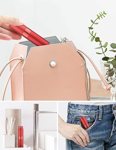 Miniatura 5 de Lisapack Botella atomizadora de perfume de 0.3 fl oz para viajes, dispensador de colonia recargable vacío, rociador portátil (rojo)