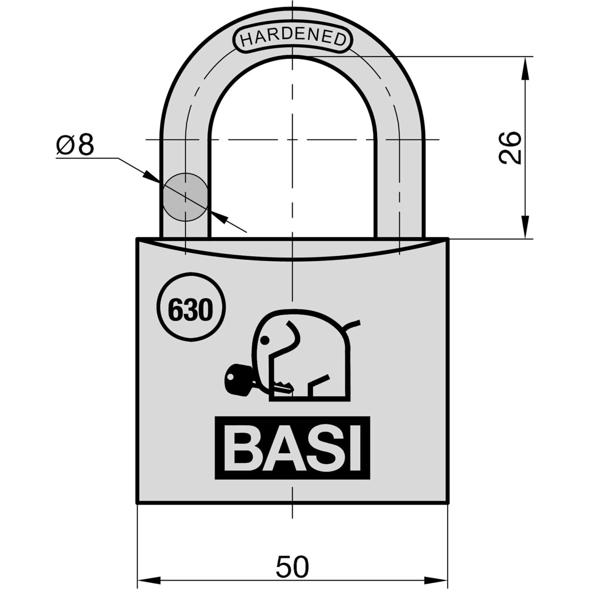 BASI Juego de 6 candados | 50 mm | cierre uniforme | carcasa de aluminio macizo | grillete de acero endurecido | candado seguro | grosor de 7 mm | 6 unidades