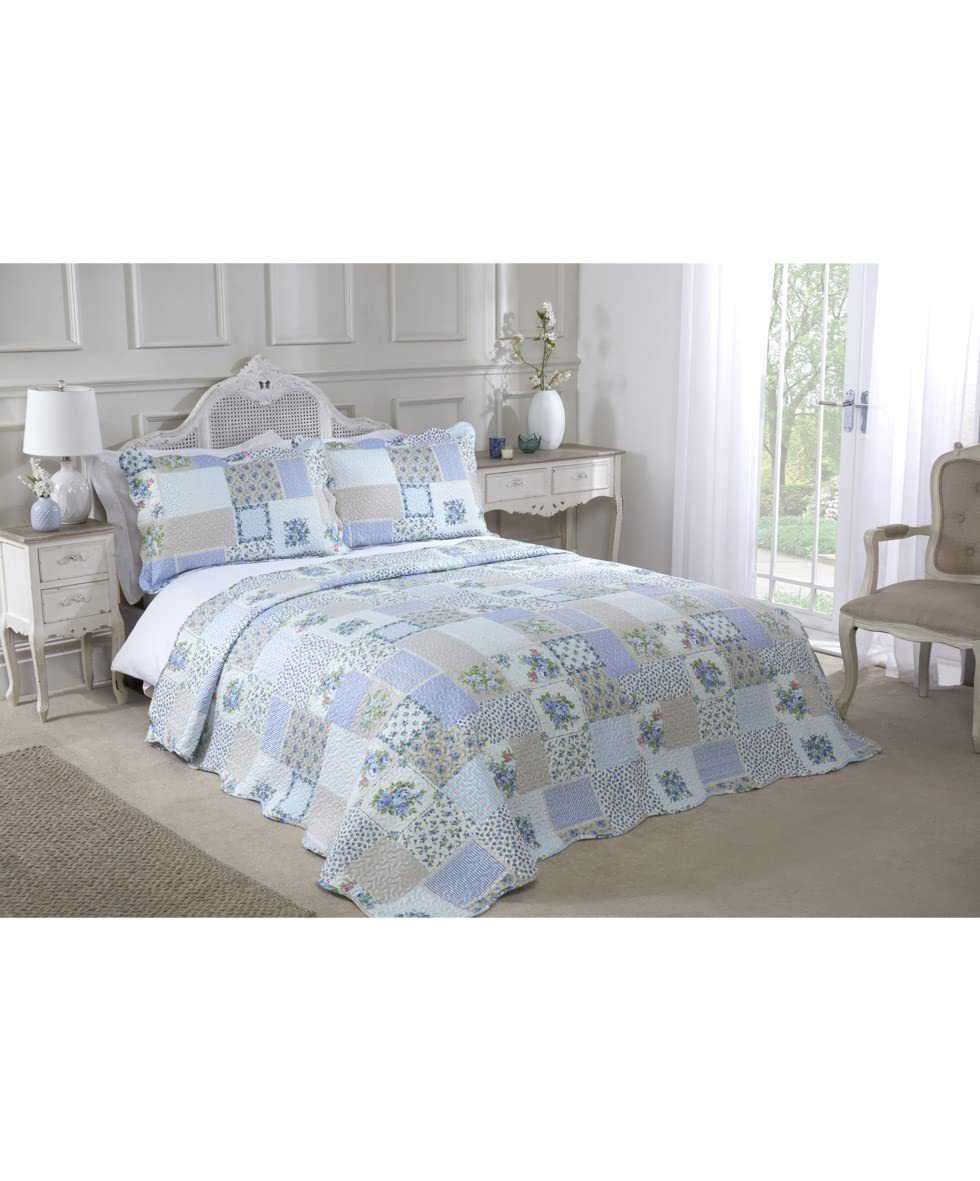 Healthy Living Direct Blue Cotswold Printed Patchwork Bedspread Single