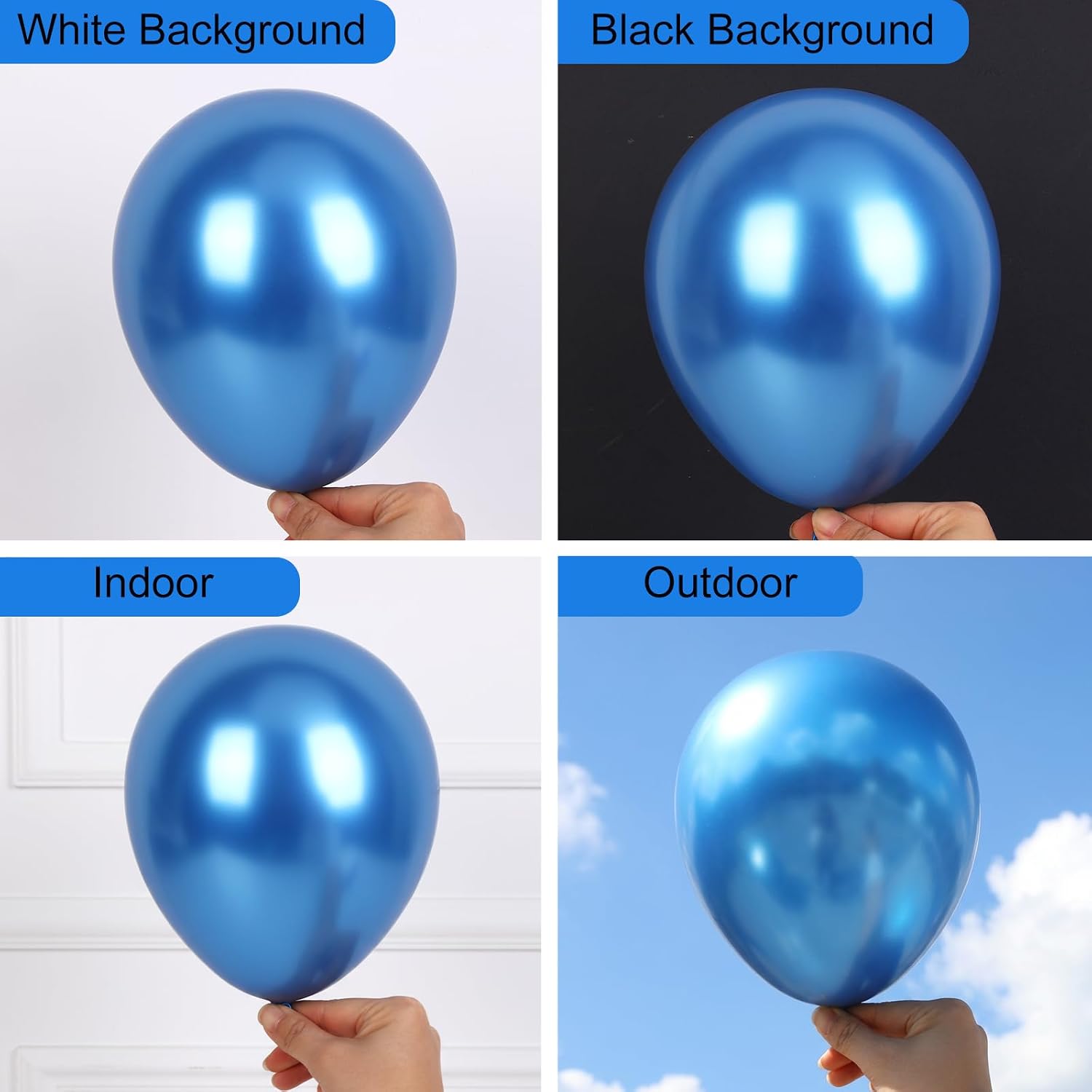 RUBFAC Metallic Blue Balloons 129pcs Different Sizes Pack of 18 12 10 5 Inch, Latex Chrome Blue Balloon Garland Arch Kit for Wedding Baby Shower Birthday Party Graduation Decorations thumbnail
