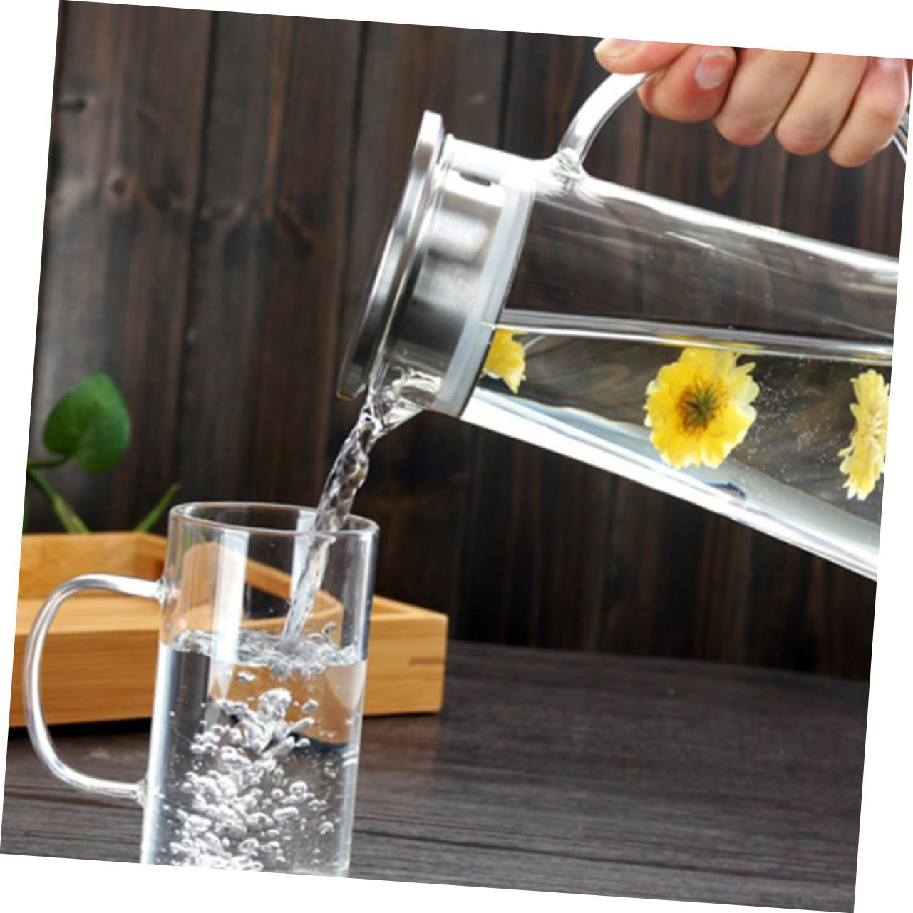 NOLITOY Glaswasserflasche Borosilikatglas 1450 Ml Haushaltsteeflasche Für Küche Wohnzimmer Große Kapazität Bruchsicher