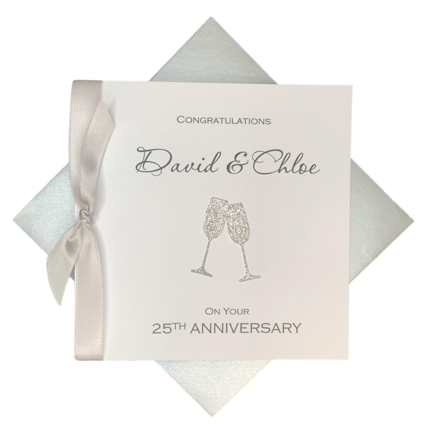 25th Wedding Anniversary Card - Silver 25 Year Twenty Fifth Anniversary Greeting Card, Personalised Gift for Wife, Husband, Parents, Couple Friends - Various Designs (Champagne) โ image 1