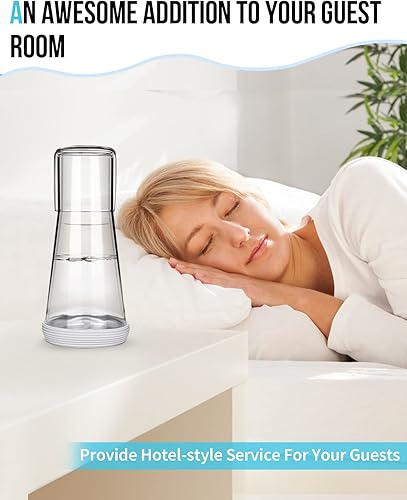 Miniatura 4 de Juego de jarras de agua de noche con vaso, jarra transparente para mesita de noche con posavasos de silicona para dormitorio y habitación de
