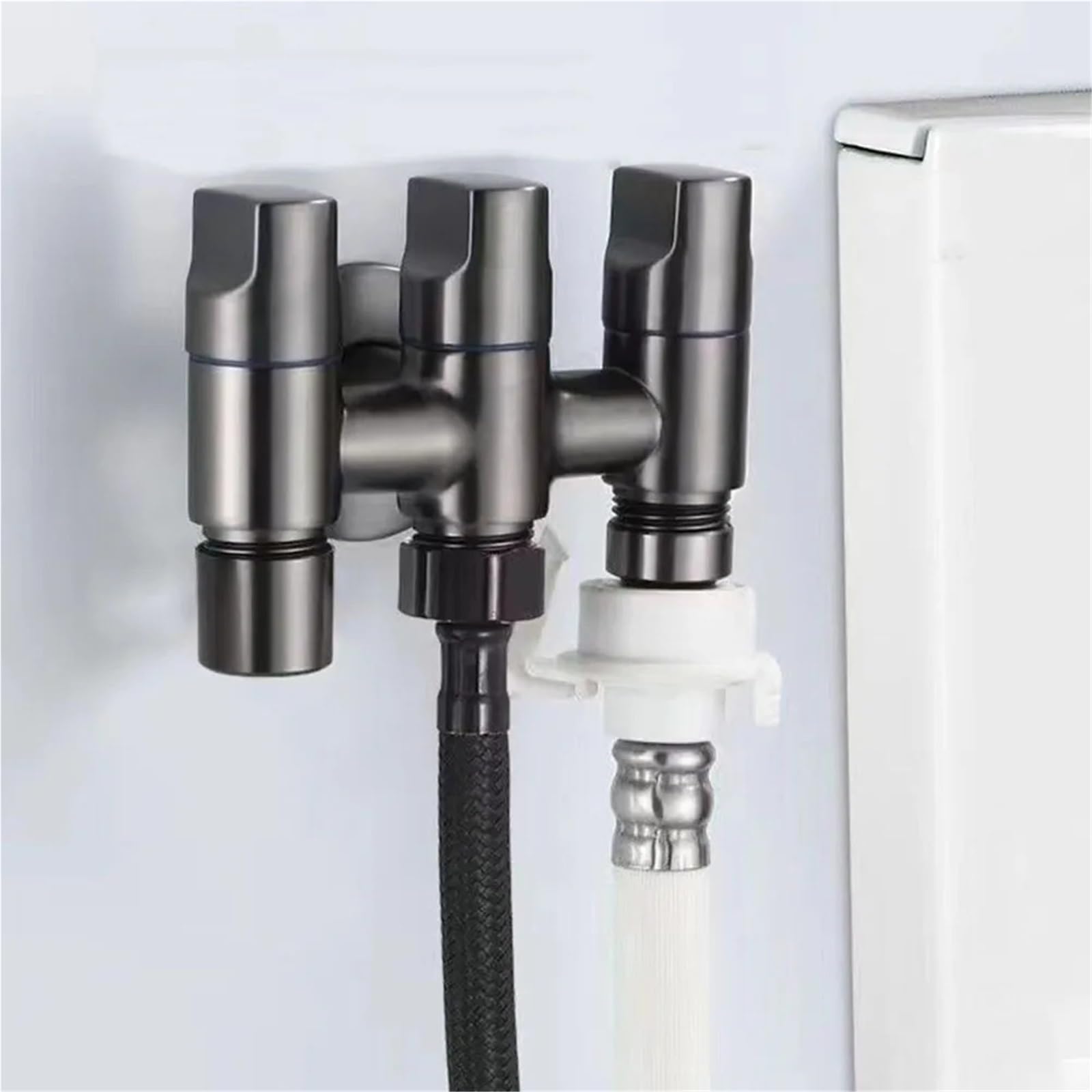 Válvula de desviación agua 1 entrada y tres salidas, válvula ángulo grifo vías, derivación multifunción para bafieras y duchas(Black Gray)
