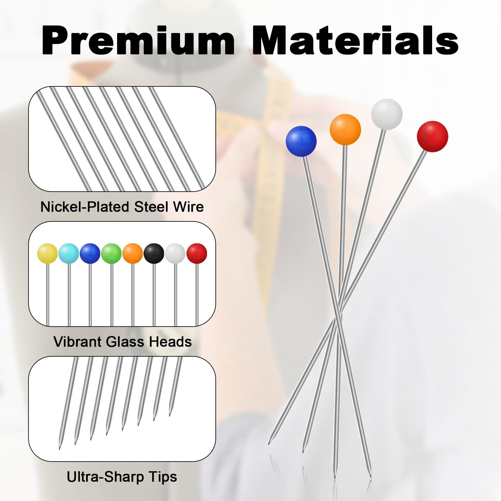 Set di 600 spilli pratici con testa dritta, per cucito, trapuntatura, artigianato, cucito, decorazione, sartoria