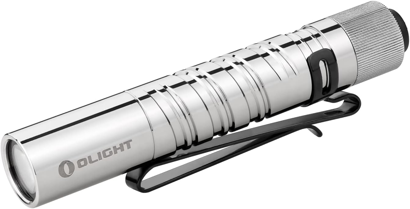 OLIGHT I3T EOS 180 Lumens Dual-Output Slim EDC Flashlight for Camping and Hiking, Tail Swith Flashlight with AAA Battery (Polished Stainless Steel)