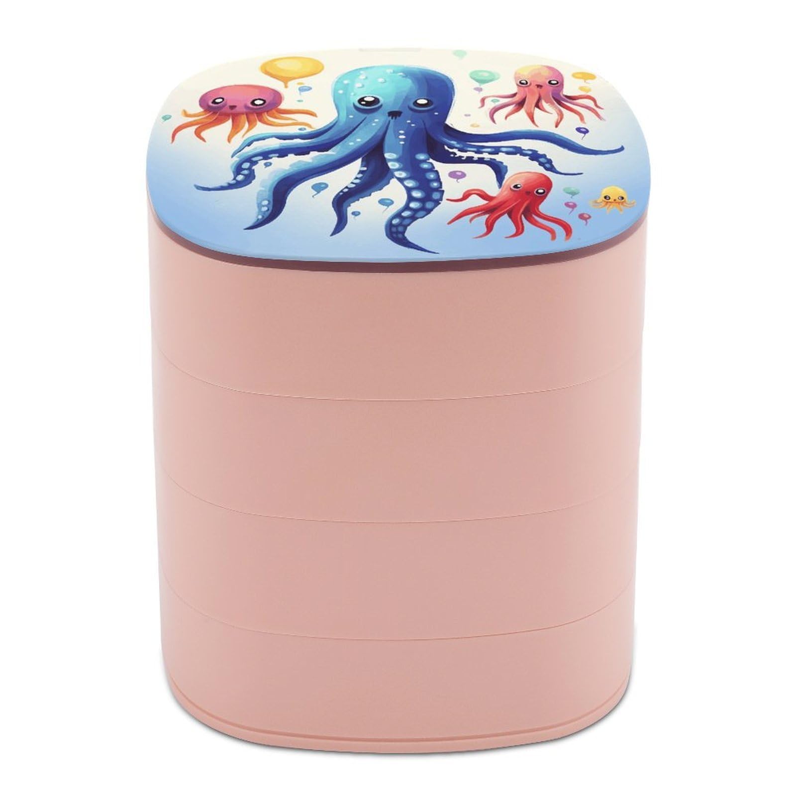JTREHY Colorful Squid Octopus Jewelry Box 4-Layer Covered Rotating Jewelry Storage Box Large Capacity Storage Boxes Portable Jewelry Case for Bracelets Earrings Necklace