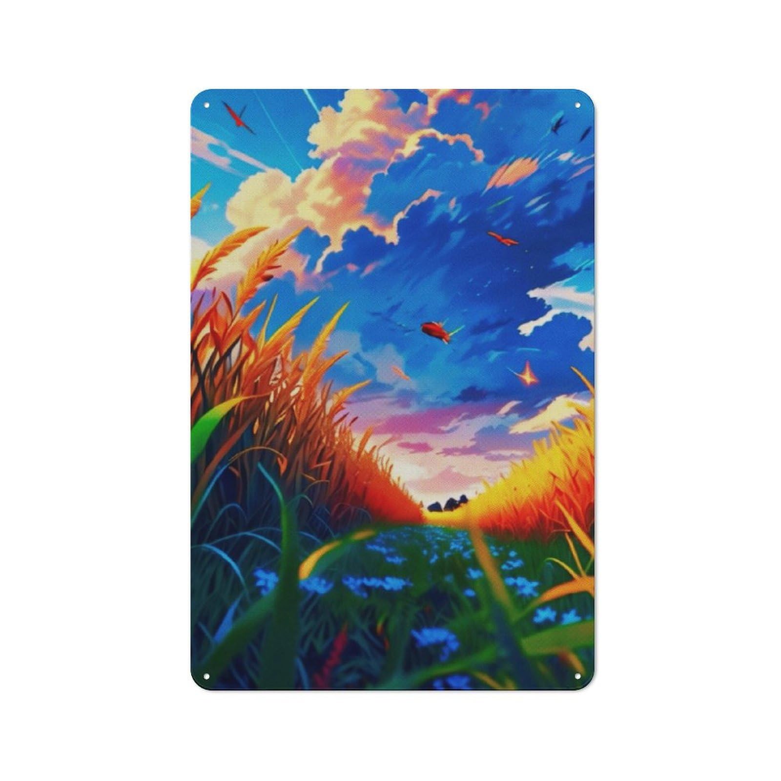 Junmoney Beautiful Ricefield Tin Sign 30X20cm With For Workshop Wall, Vintage Decor, For Metal Sign Collectors, For Garage And Workshop Walls