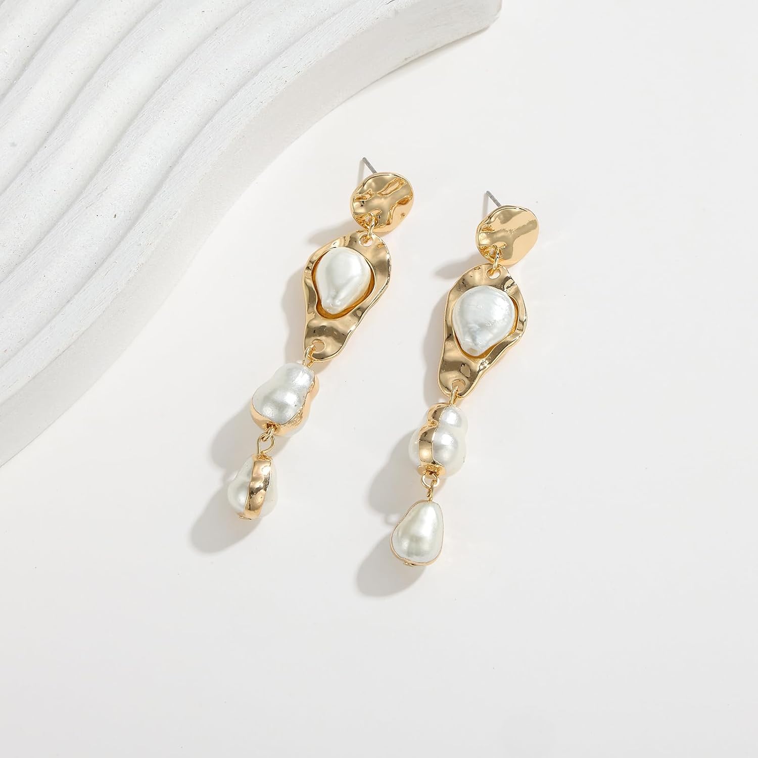 Statement Pearl Dangle Earrings,Gold and Large Pearl,Luxury Chandelier Organic Style Earrings - Image 4