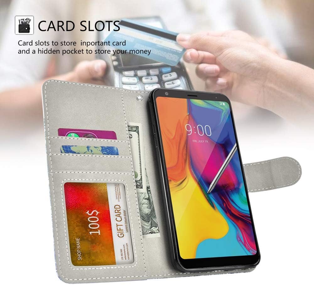 UrSpeedtekLive LG Stylo 5 Case, LG Stylo 5 Plus Case, Premium PU Leather Wristlet Flip Wallet Case Cover with Card Slots & Stand for LG Stylo 5 - Peacock