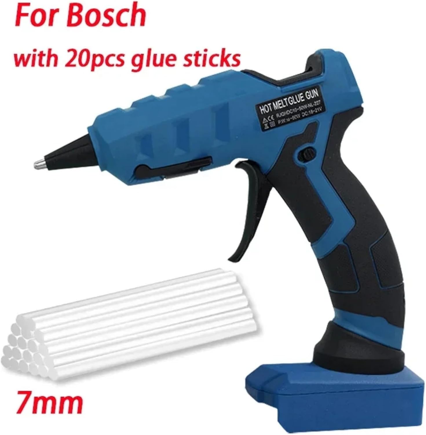 50W Cordless Hot Glue Gun for Power Tool Batteries, Fast Heat Up with LED Indicator, Compatible with Bosch 18V Battery, Includes 20pcs 7mm Glue Sticks for Arts & Crafts & DIY (No Battery)​