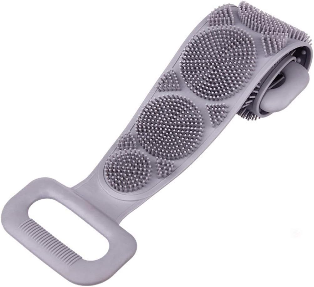 Leeonz Silicone Bath Body Brush, Exfoliating Lengthen Silicone Body Back Scrubber, Easy to Clean, Lathers Well, Eco Friendly, Long Lasting, Comfortable Massage for Shower, Pattern Random (1pcs, Gray)