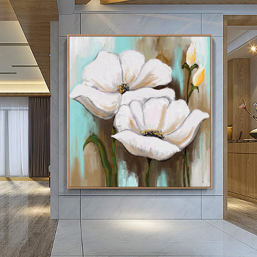 Peintures À La Main Sur Toile, 100% Peint À La Main Moderne Grande Peinture À L’Huile Florale Abstraite Sur Toile Art Mural Décoration D’Image Sans Cadre Pour Live Room Home, 130X130Cm (51.2X51