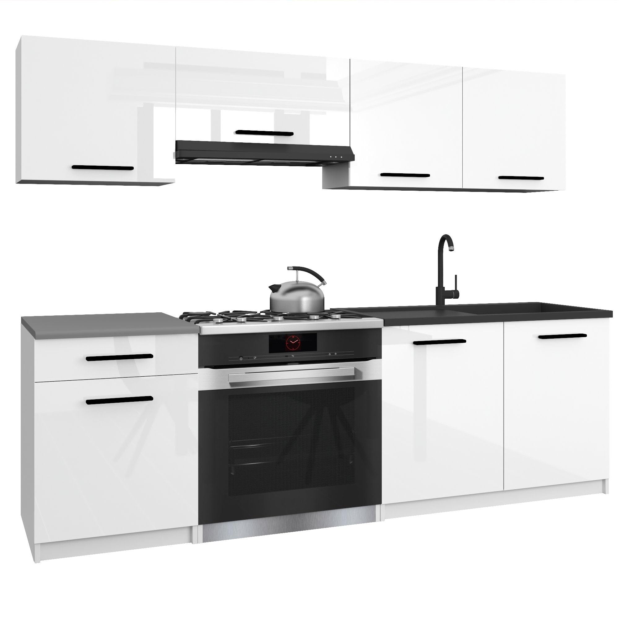 Belini Italia 1 Liniowa szafka kuchenna 180cm Biały Błyszczący | ECONATURA DECOR Liniowa szafka kuchenna, szafka, bez sprzętu AGD, z blatem roboczym