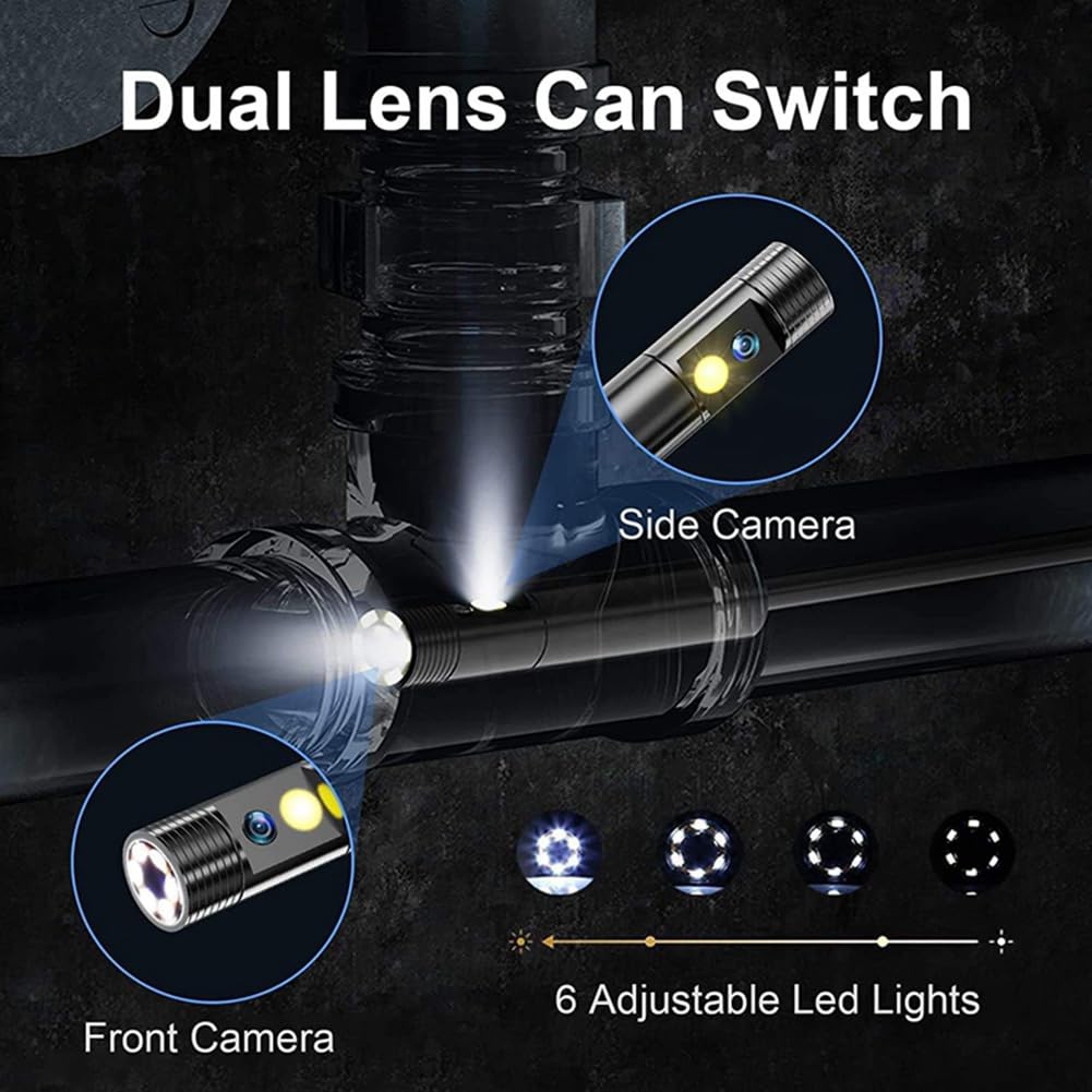 Endoscopi a doppio schermo IPS IP67 con zoom 1.5X 1080P 8 mm, endoscopi industriali staccabili, 10 m