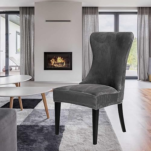 Miniatura 9 de XMNTG Juego de 4 fundas elásticas de terciopelo negro para silla con respaldo de ala, súper suave, reutilizables, lavables, protectores de silla