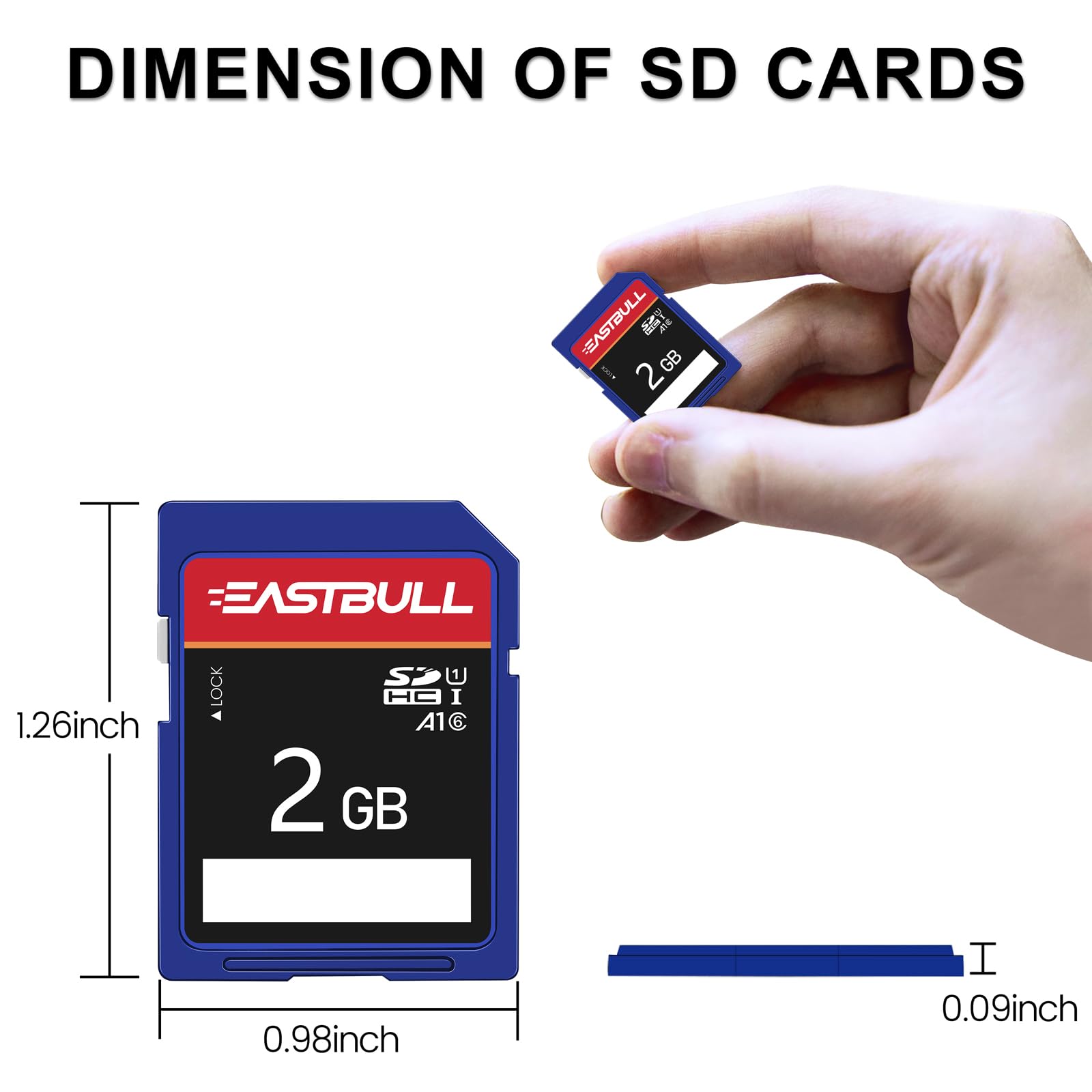EASTBULL Confezione da 5 schede di memoria SD da 2 GB, classe 6, U1 V30, SDHC, per fotocamera, video Full HD, con 5 mini custodie (2 GB, confezione da 5)