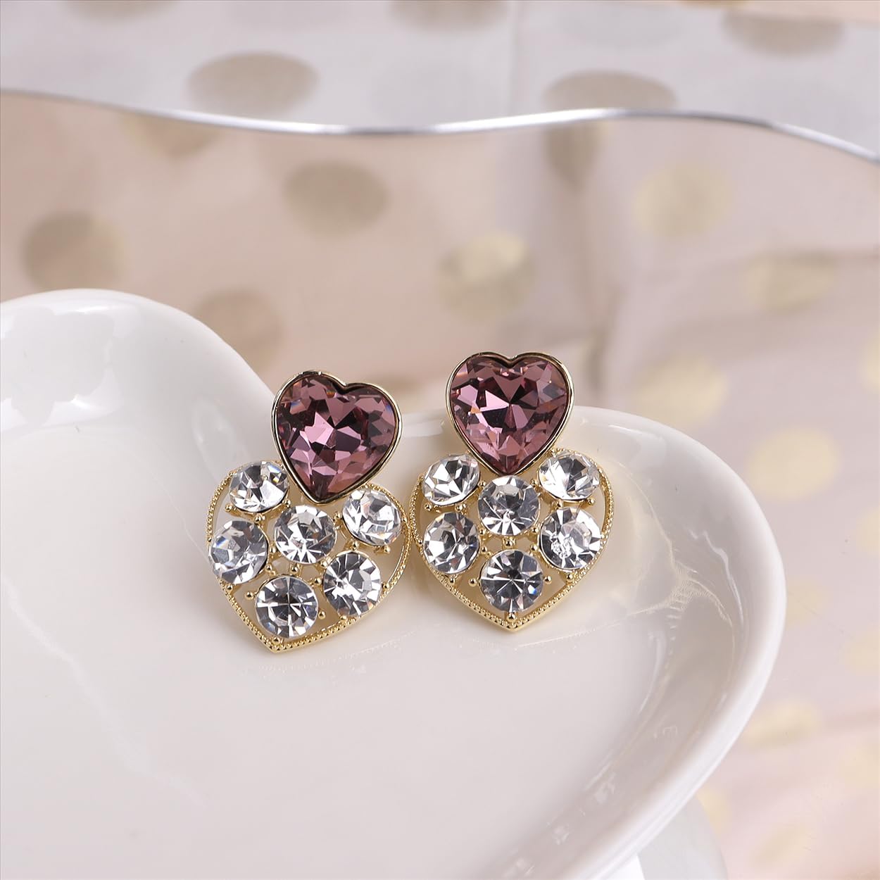 Sonateomber Rhinestone Double Hearts Dangle Valentine earrings for Women – Sparkly Crystal Cubic Zirconia love Heart Drop Dangling Wedding Christmas Holiday Prom Fashion Jewelry Gift - Image 6