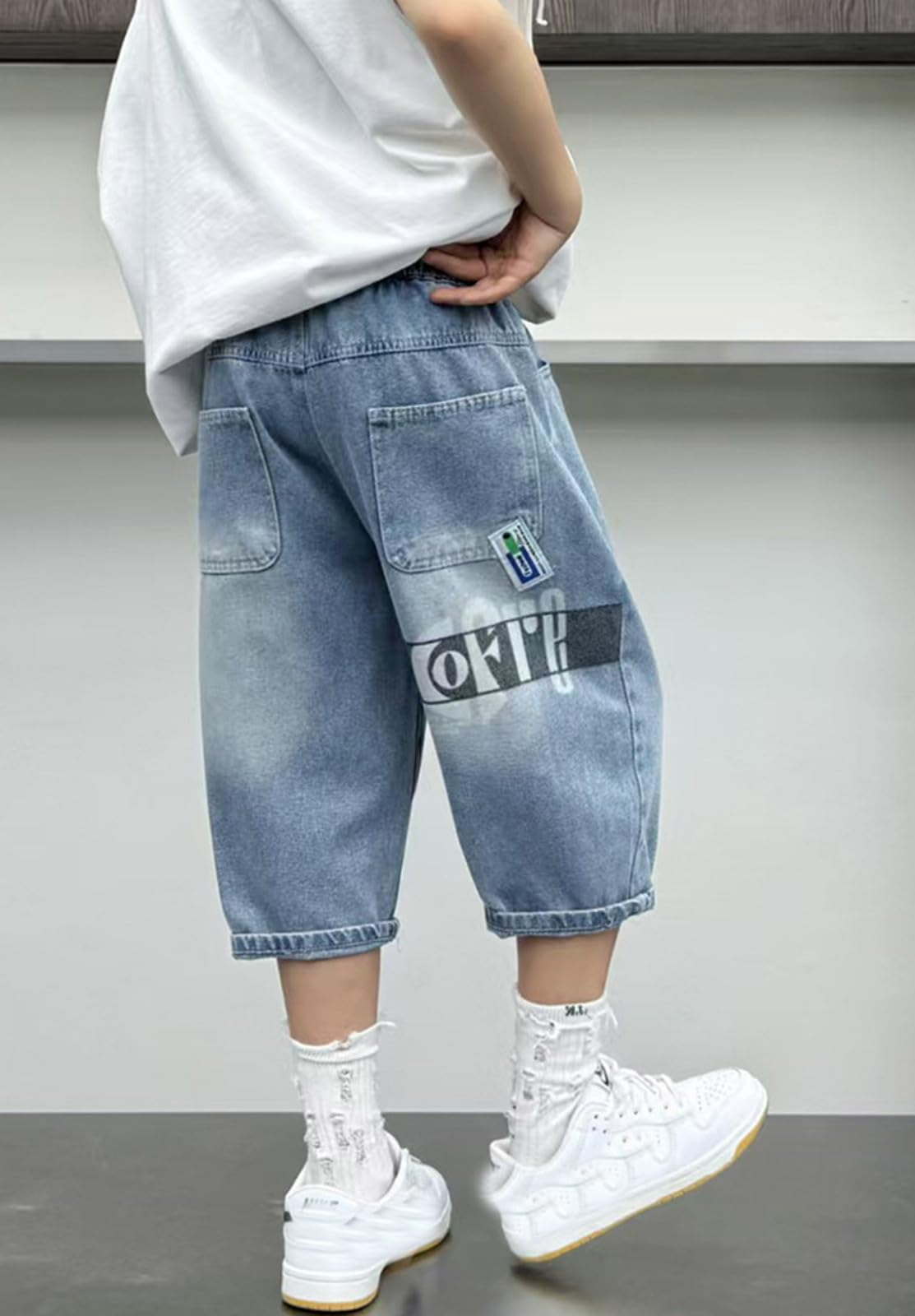 Garçons Short en Denim Été Pantalons Court Baggy Léger Pantalon Jeans 3/4, Bermuda Jeans Garçons Bleu Enfant Mode Denim Pantacourt Streetwear Outdoor 4-14ans