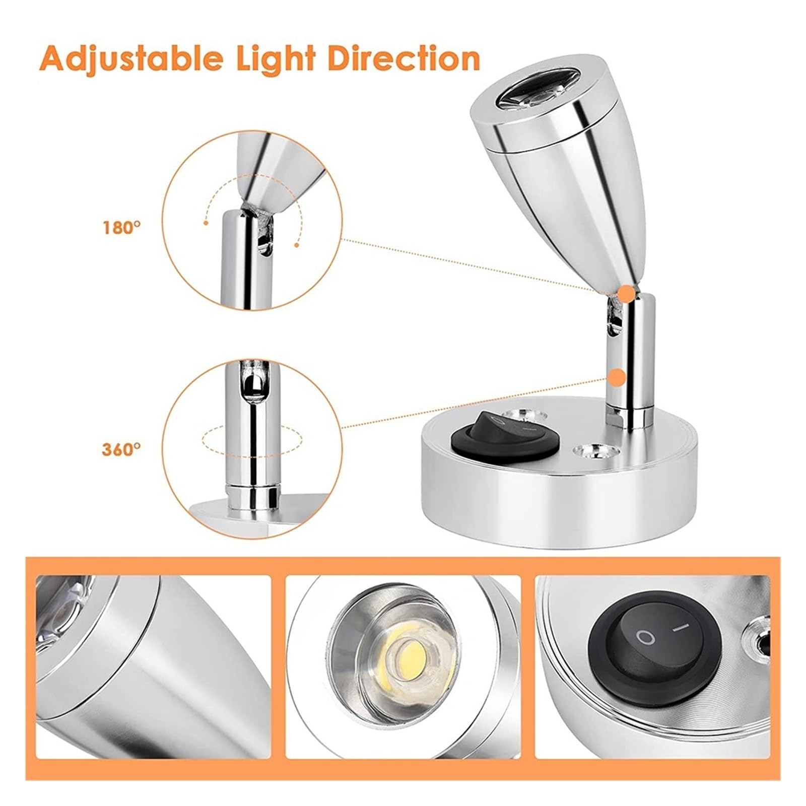 Lampy USB Do Kampera, Lampa Do Czytania, Lampa Nocna LED 3W, Kinkiet Ścienny Do Kampera, Obrotowe Reflektory, Lampa Do Łodzi I Kampera(2Pcs,White)
