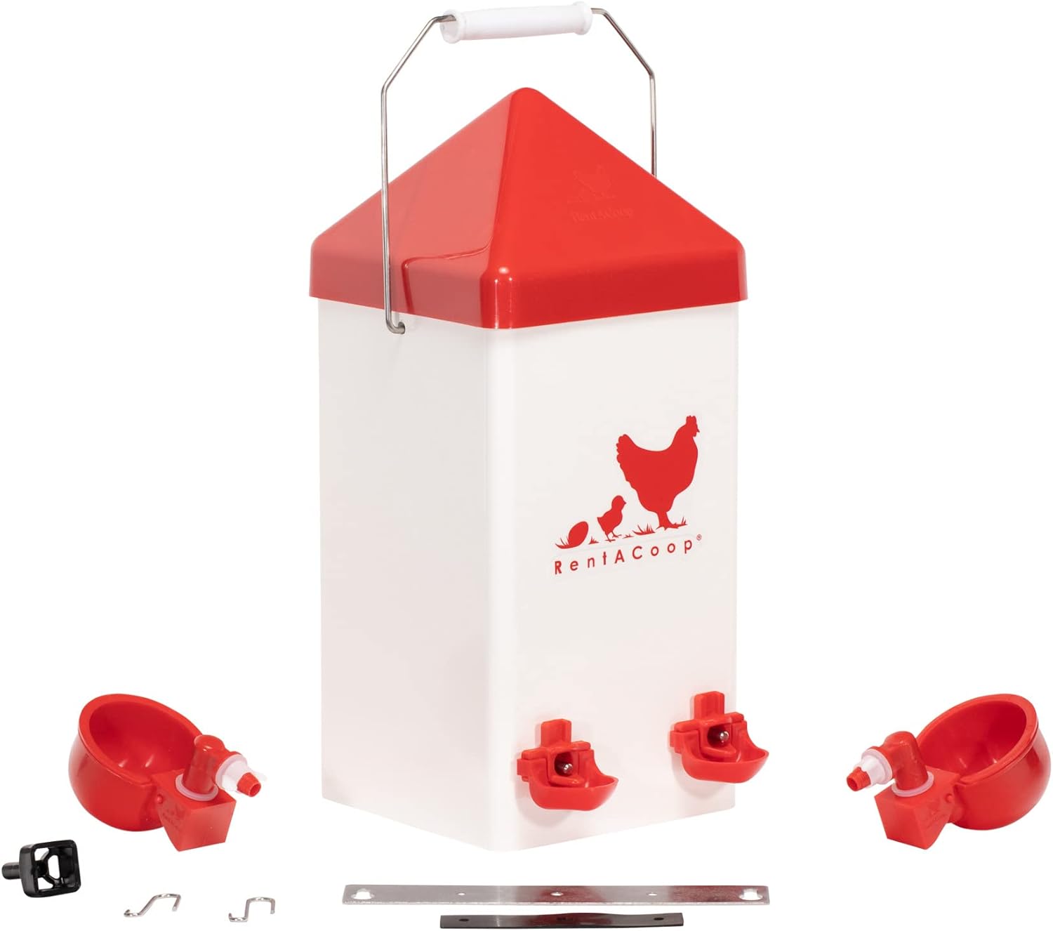 RentACoop 1 Gallon Chicken Waterer with 2 Auto-Fill Cups, Horizontal Nipples and Anti-Roost Cone - Suitable for Chicks, Chickens, Quails, Pigeons and Gamebirds